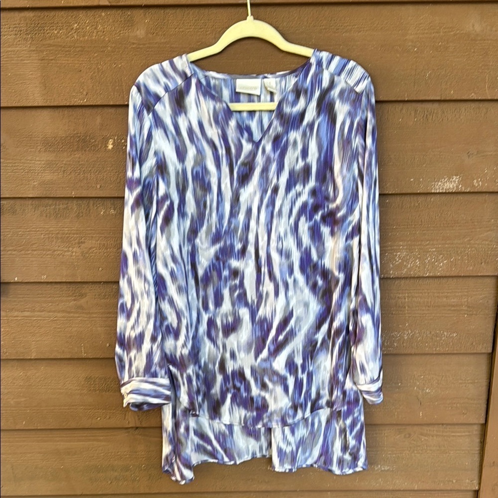 Chico's Purple and White Graphic Tunic Blouse size 1
